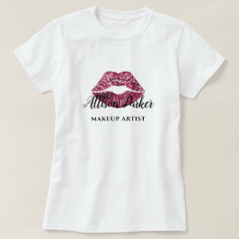 Modern Red Glitter Kiss Lip Makeup Artist T Shirt