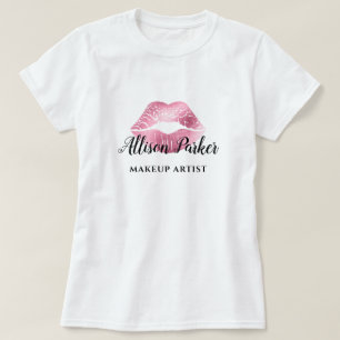 Modern Red Glitter Kiss Lip Makeup Artist T Shirt