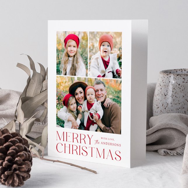 Modern Red God jul 7 Photo Collage Helgkort (Skapare uppladdad)