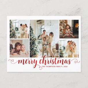 Modern Red God jul Heart Script 5 Photo Helg Vykort