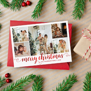 Modern Red God jul Heart Script 5 Photo Julkort
