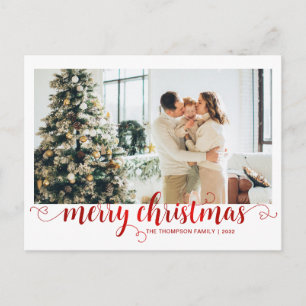 Modern Red God jul Heart Script Photo Helg Vykort