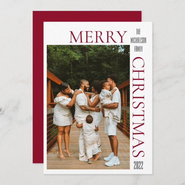 Modern Red God jul Photo Helgdag Card Julkort (Fram/baksida)