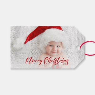 Modern Red God jul-skriptfoto Presentetikett