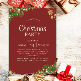Modern Red & Gold Christmas Party Invite Inbjudningar