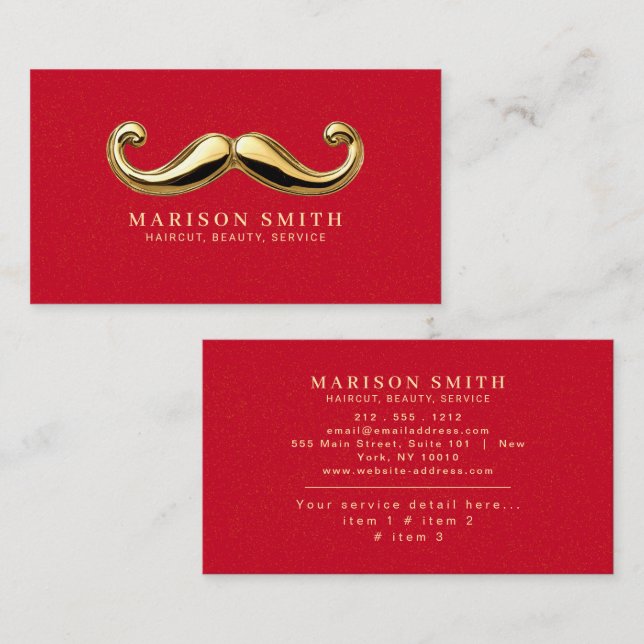 Modern Red & Gold Hair Stylist Visitkort (Fram/baksida)