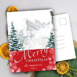 Modern Red Gräs Träd Snöflingor Bokeh Chic Helg Vykort<br><div class="desc">Modern Red Gräs Träd Snöflingor Bokeh Chic Script Minimalistiskt vykort för Helgdag. Önska er alla God jul och Gott nytt år!</div>