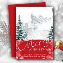 Modern Red Gräs Träd Snöflingor Bokeh Chic