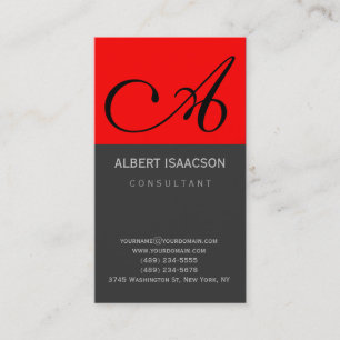 Modern Red Grått Simple Monogram-Affärskort Visitkort