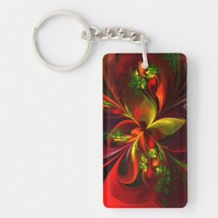 Modern Red Grönt Blommigt Abstrakt Art Mönster #05
