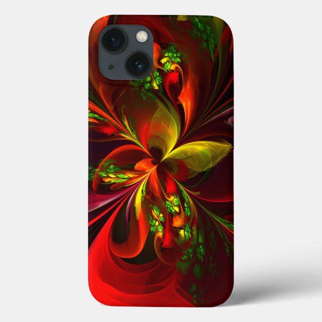 Modern Red Grönt Blommigt Abstrakt Art Mönster #05 (Baksida)