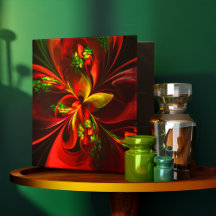 Modern Red Grönt Blommigt Abstrakt Art Mönster #05