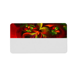 Modern Red Grönt Blommigt Abstrakt Art Mönster #05 Adressetikett