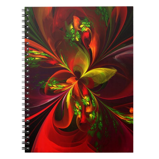 Modern Red Grönt Blommigt Abstrakt Art Mönster #05 Anteckningsbok (Framsidan)