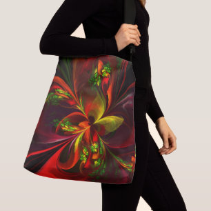 Modern Red Grönt Blommigt Abstrakt Art Mönster #05 Axelväska