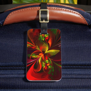 Modern Red Grönt Blommigt Abstrakt Art Mönster #05 Bagagebricka