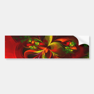 Modern Red Grönt Blommigt Abstrakt Art Mönster #05 Bildekal