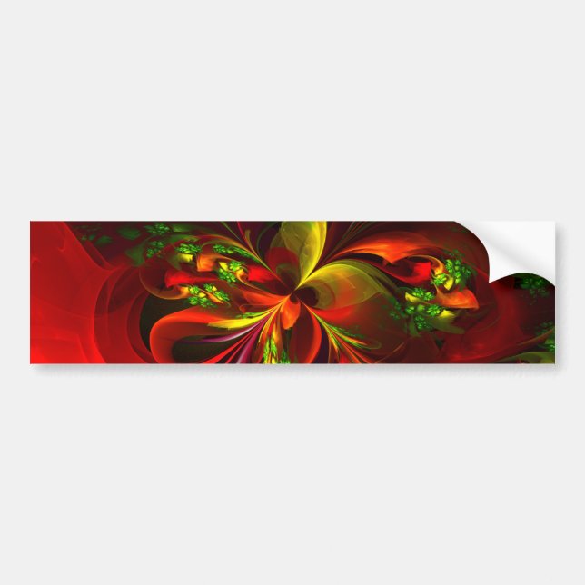 Modern Red Grönt Blommigt Abstrakt Art Mönster #05 Bildekal (Framsidan)