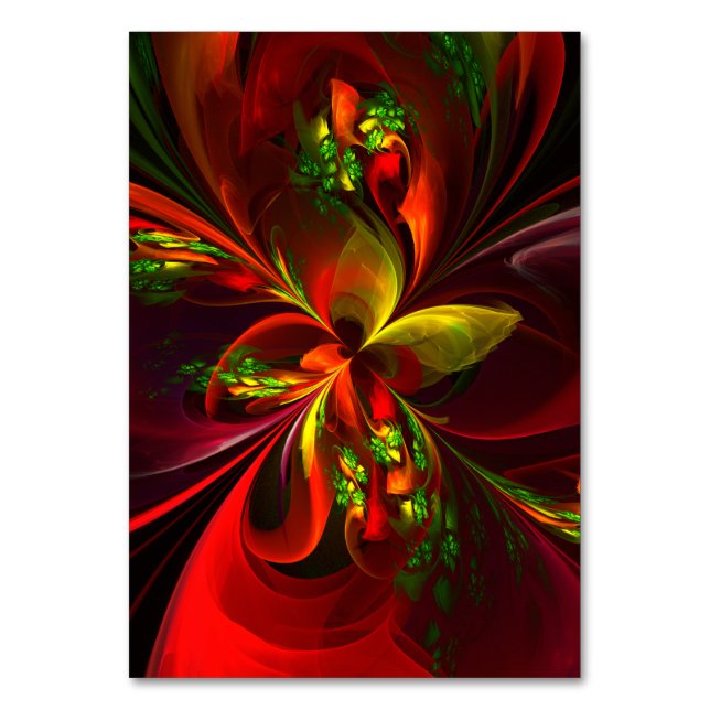 Modern Red Grönt Blommigt Abstrakt Art Mönster #05 Bordsnummer (Framsidan)