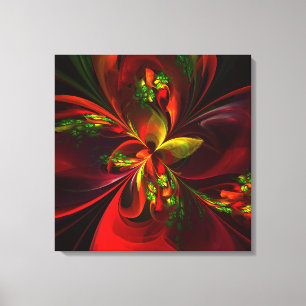Modern Red Grönt Blommigt Abstrakt Art Mönster #05 Canvastryck