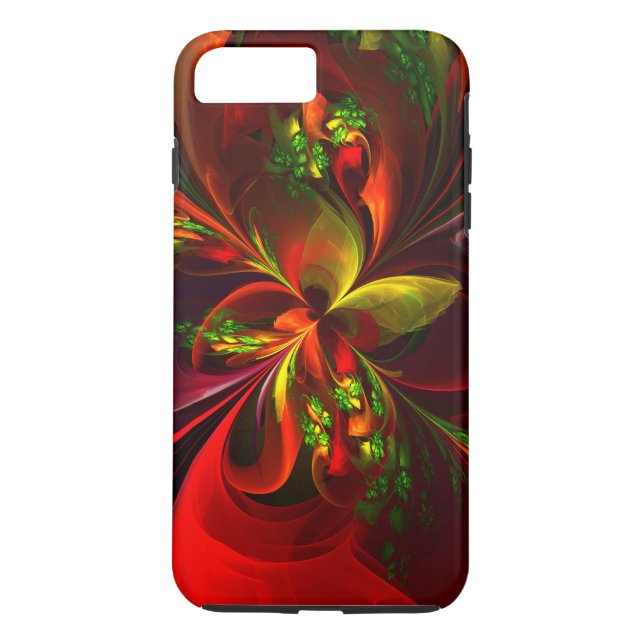 Modern Red Grönt Blommigt Abstrakt Art Mönster #05 Case-Mate iPhone Skal (Baksida)