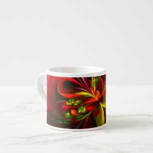 Modern Red Grönt Blommigt Abstrakt Art Mönster #05 Espressomugg