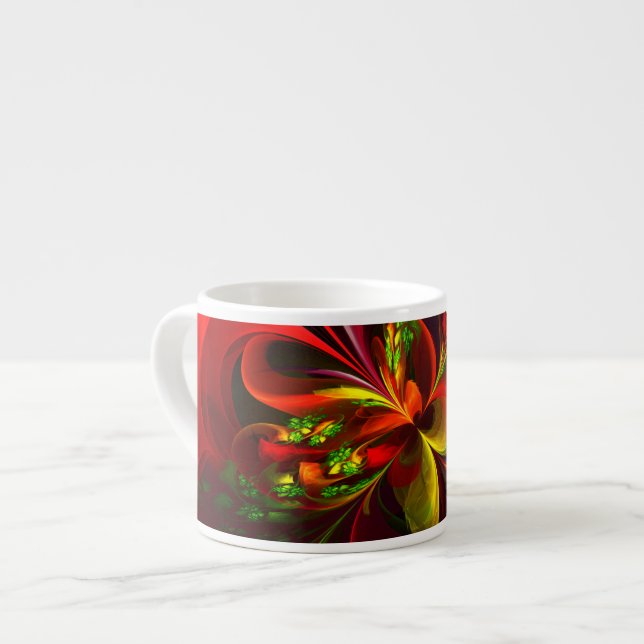 Modern Red Grönt Blommigt Abstrakt Art Mönster #05 Espressomugg (Framsida vänster)
