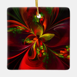 Modern Red Grönt Blommigt Abstrakt Art Mönster #05 Julgransprydnad Keramik