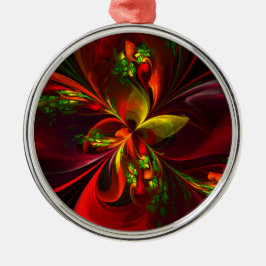 Modern Red Grönt Blommigt Abstrakt Art Mönster #05 Julgransprydnad Metall