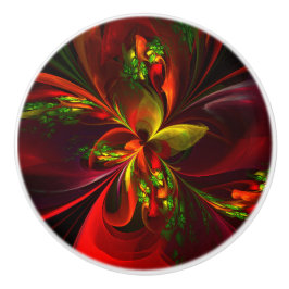 Modern Red Grönt Blommigt Abstrakt Art Mönster #05 Knopp