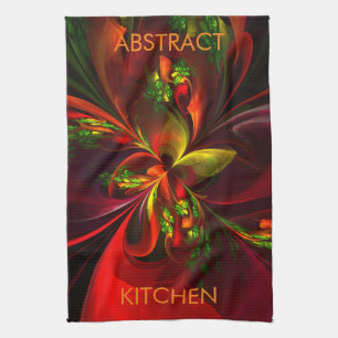 Modern Red Grönt Blommigt Abstrakt Art Mönster #05 Kökshandduk