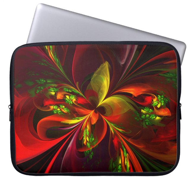 Modern Red Grönt Blommigt Abstrakt Art Mönster #05 Laptop Fodral (Framsidan)