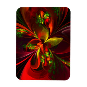 Modern Red Grönt Blommigt Abstrakt Art Mönster #05 Magnet