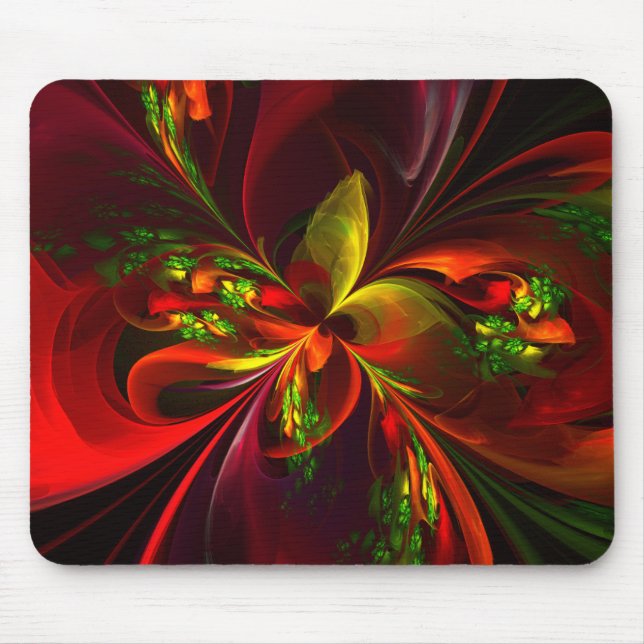 Modern Red Grönt Blommigt Abstrakt Art Mönster #05 Musmatta (Framsidan)