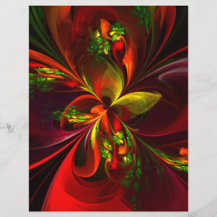 Modern Red Grönt Blommigt Abstrakt Art Mönster #05 Reklamblad