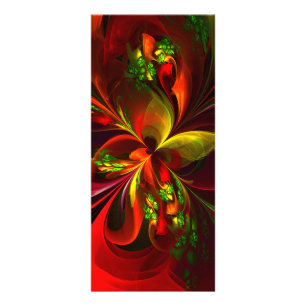 Modern Red Grönt Blommigt Abstrakt Art Mönster #05 Reklamkort