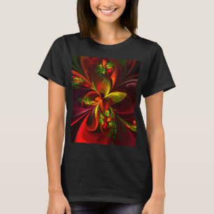 Modern Red Grönt Blommigt Abstrakt Art Mönster #05 T Shirt