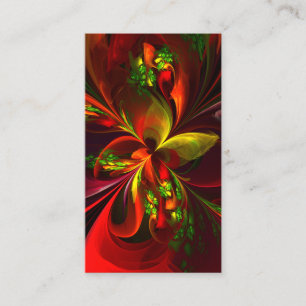 Modern Red Grönt Blommigt Abstrakt Art Mönster #05 Visitkort