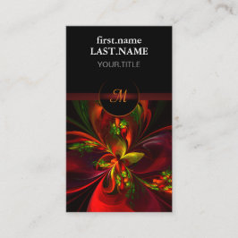 Modern Red Grönt Blommigt Abstrakt Art Mönster #05 Visitkort