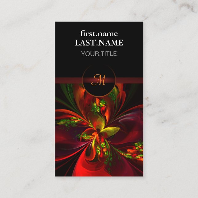 Modern Red Grönt Blommigt Abstrakt Art Mönster #05 Visitkort (Framsida)