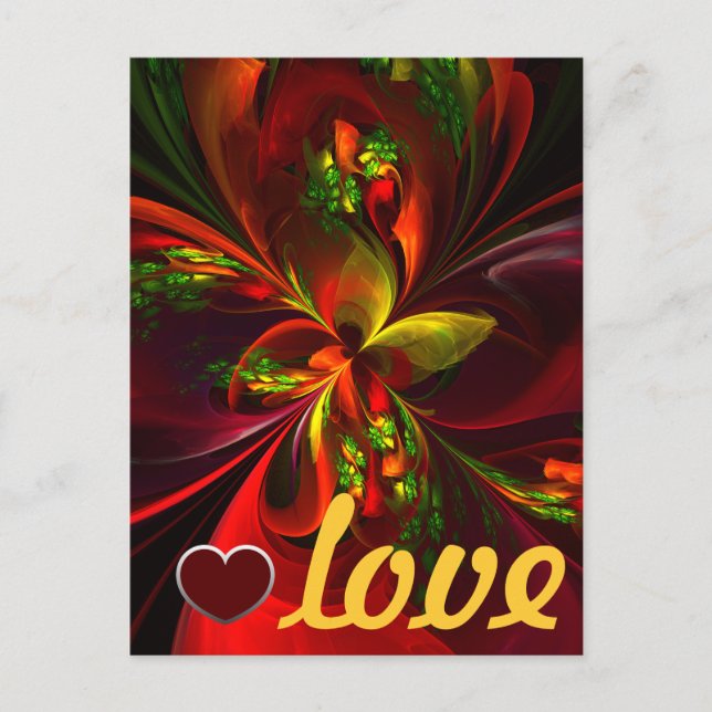 Modern Red Grönt Blommigt Abstrakt Art Mönster #05 Vykort (Framsida)