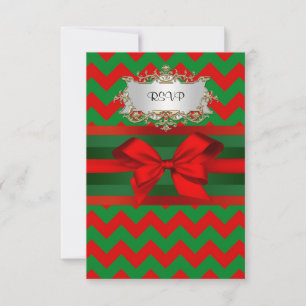 Modern Red Grönt Chevron Zig-Zag Ribbon-jul OSA Kort