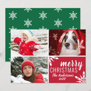 Modern Red & Grönt God jul Photo Collage Julkort