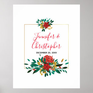 Modern Red Grönt & Guld, Bröllop, Blommigt Poster