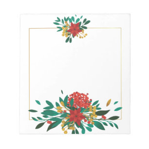 Modern Red Grönt & Guld jul-Blommigt Anteckningsblock