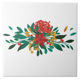 Modern Red Grönt & Guld jul-Blommigt Kakelplatta