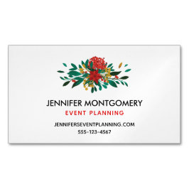 Modern Red Grönt & Guld jul-Blommigt Magnetiska Visitkort