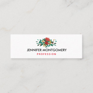 Modern Red Grönt & Guld jul-Blommigt Mini Visitkort