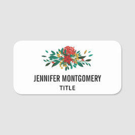 Modern Red Grönt & Guld jul-Blommigt Namnbricka