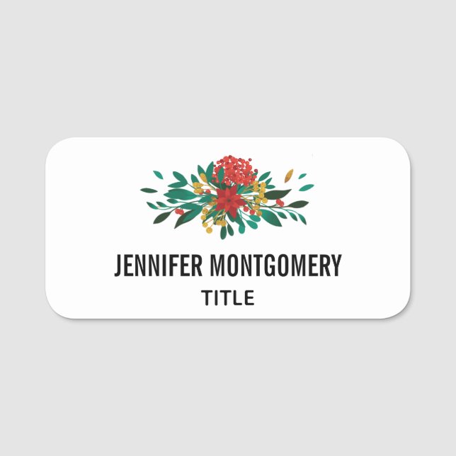 Modern Red Grönt & Guld jul-Blommigt Namnbricka (Framsida)